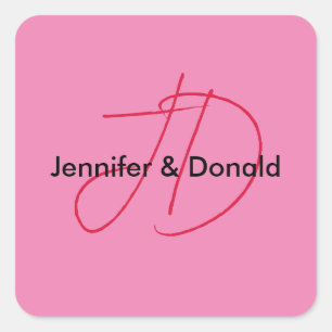 Trendy classical script monogram name square sticker