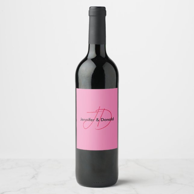 Trendy classical script monogram name wine label (Front)