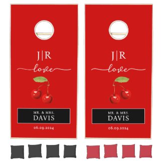Trendy Clean Cherry Red White Love Couple Monogram