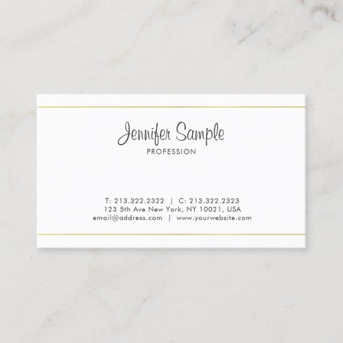 Trendy Clean Elegant Gold White Plain Professional Business Card