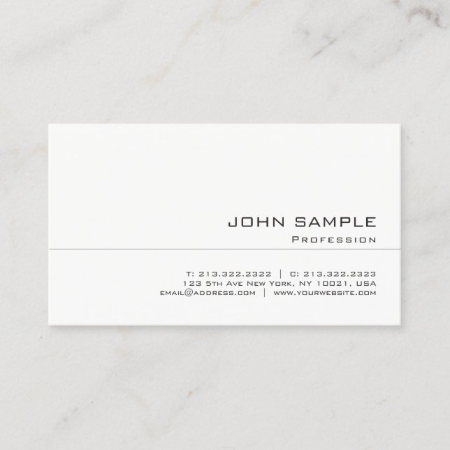 Trendy Clean Professional Creative Elegant White Business Card (Front)