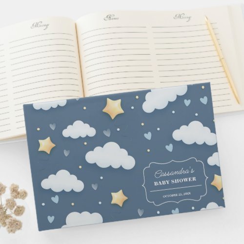 Trendy Cloud Theme Baby Shower Dusty Blue Guest Book