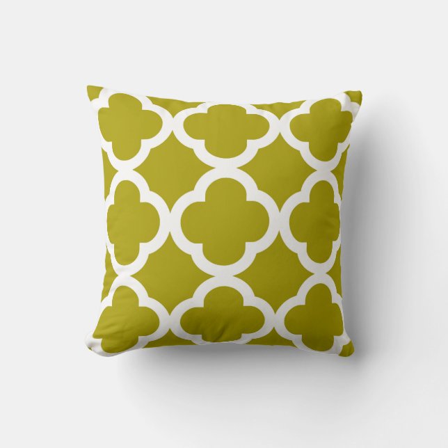 Trendy Clover Pattern in Chartreuse Green Throw Pillow (Front)