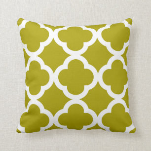 Trendy Clover Pattern in Chartreuse Green Throw Pillow