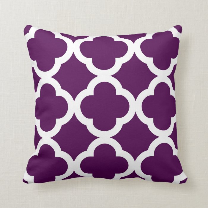 Trendy Clover Pattern in Plum and White Throw Pillow Zazzle