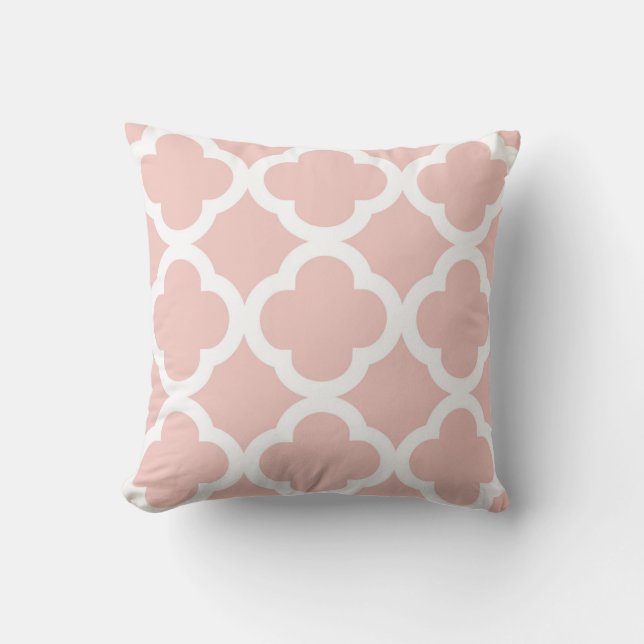 Trendy Clover Pattern in Powder Pink and White Throw Pillow (Front)