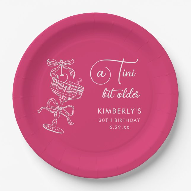 Trendy Cocktail A Tini Bit Older 30th Birthday Paper Plates (Front)