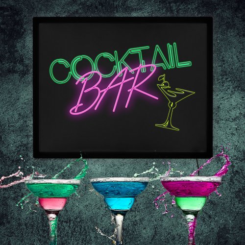 Trendy Cocktail Bar Green Pink Neon Effect  LED Sign