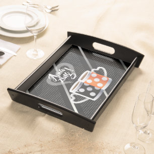 Trendy Coffee Cups Silver Geometric Black ArtDecor Serving Tray