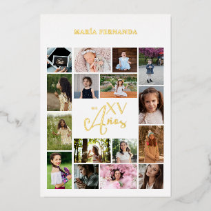 Trendy Collage 15 Años 16 Photos Spanish Time Line Foil Invitation