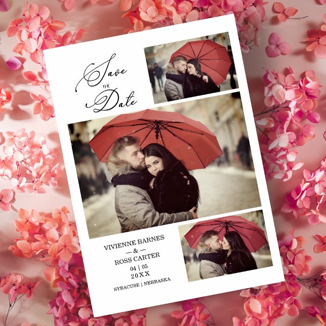 Trendy Collage 3 Photos Wedding Engaged Couple Save The Date (Creator Uploaded)