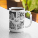 Trendy Collage Family Photo Black & White Initial Coffee Mug<br><div class="desc">Introducing our Trendy Collage Five Family Photo Black & White with Initial in Centre . This personalized and stylish collage is the perfect way to showcase your family's cherished memories in a modern and elegant way. Featuring a sleek black and white color scheme, this collage allows you to highlight four...</div>