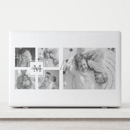 Trendy Collage Family Photo Black  White Initial HP Laptop Skin