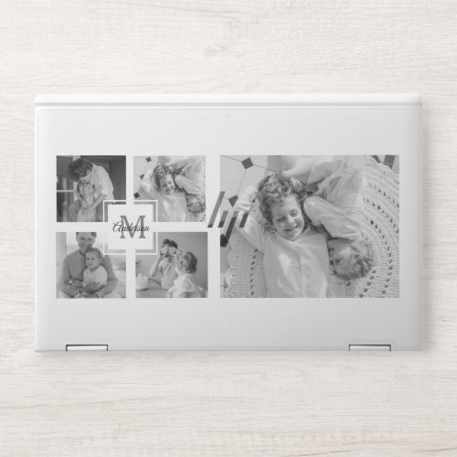 Trendy Collage Family Photo Black  White Initial HP Laptop Skin