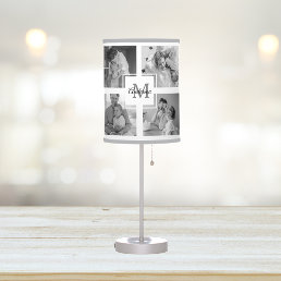 Trendy Collage Family Photo Black &amp; White Initial Table Lamp