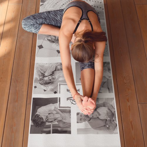 Trendy Collage Family Photo Black  White Initial Yoga Mat