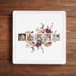 Trendy Collage Family Photo Colorful Flowers Gift Acrylic Tray
