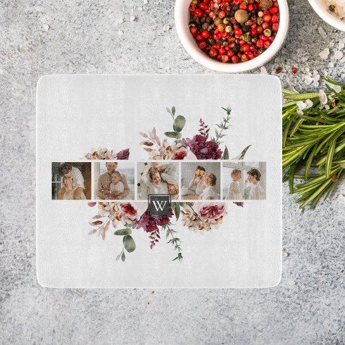 Trendy Collage Family Photo Colorful Flowers Gift Cutting Board