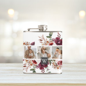 Trendy Collage Family Photo Colorful Flowers Gift Flask