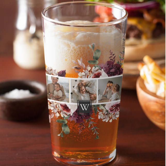 Trendy Collage Family Photo Colorful Flowers Gift Glass (Creator Uploaded)