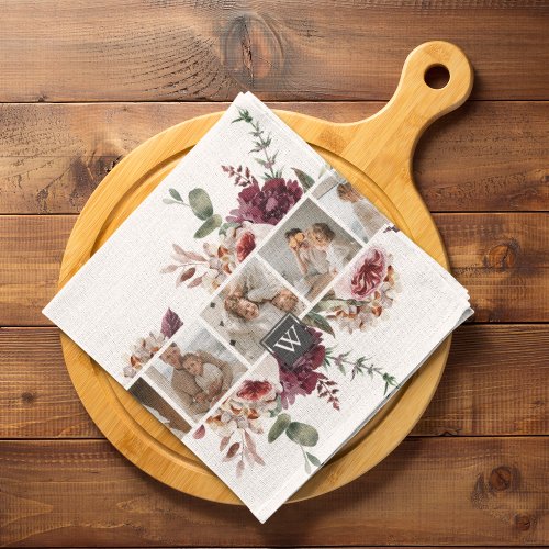 Trendy Collage Family Photo Colorful Flowers Gift Kitchen Towel