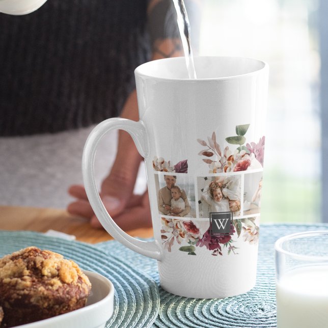 Trendy Collage Family Photo Colorful Flowers Gift Latte Mug (Creator Uploaded)