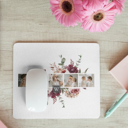 Trendy Collage Family Photo Colorful Flowers Gift Mouse Pad