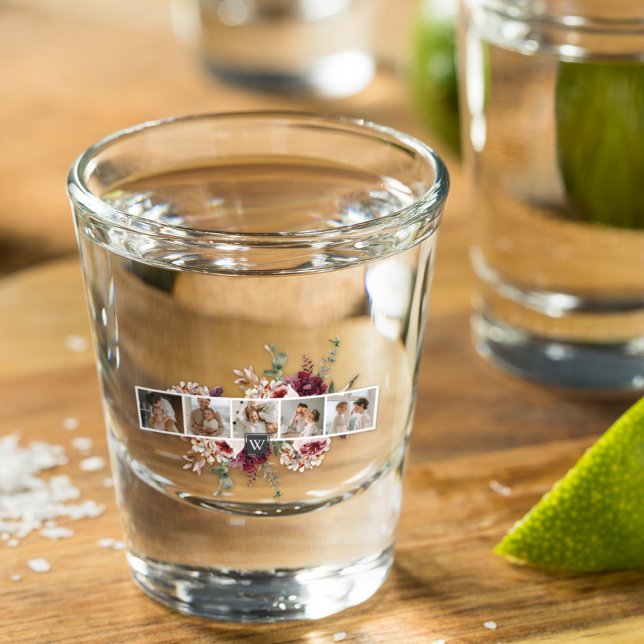 Trendy Collage Family Photo Colorful Flowers Gift Shot Glass (Creator Uploaded)