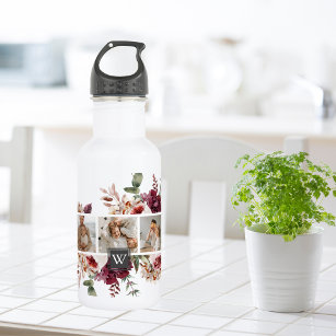 Trendy Collage Family Photo Colorful Flowers Gift Stainless Steel Water Bottle