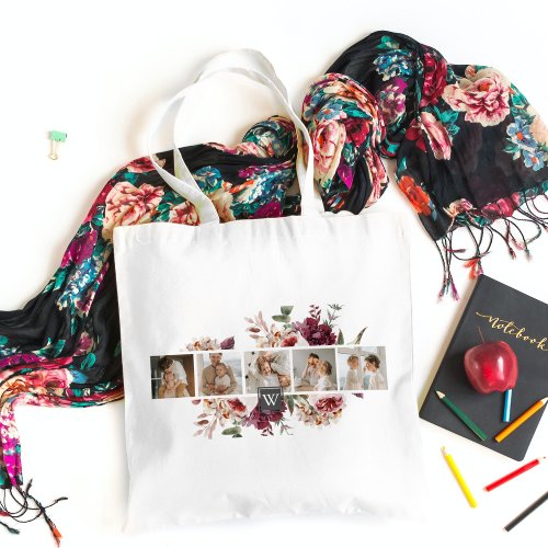 Trendy Collage Family Photo Colorful Flowers Gift Tote Bag