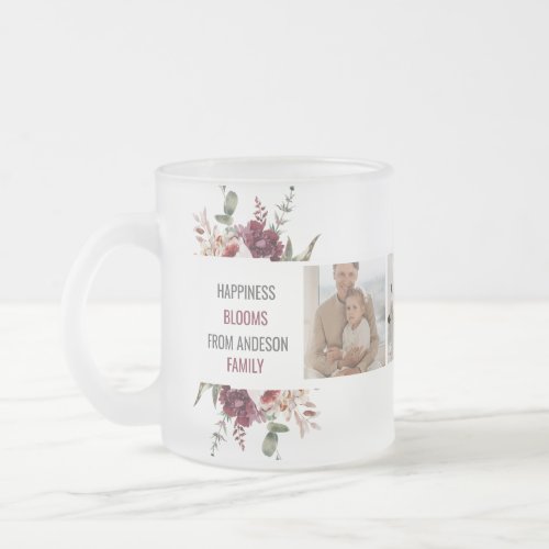 Trendy Collage Family Photo Red Flowers Quote Gift Frosted Glass Coffee Mug