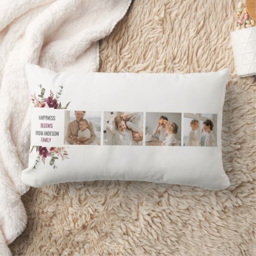 Trendy Collage Family Photo Red Flowers Quote Gift Lumbar Pillow