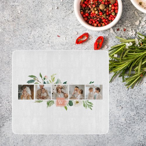 Trendy Collage Family Photo With Flowers Gift Cutting Board