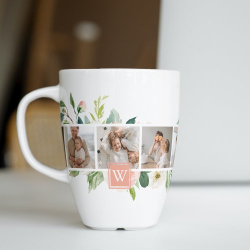 Trendy Collage Family Photo With Flowers Gift Latte Mug