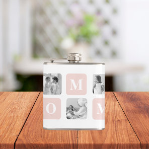 Trendy Collage Photo & Pastel Pink Best Mommy Gift Flask