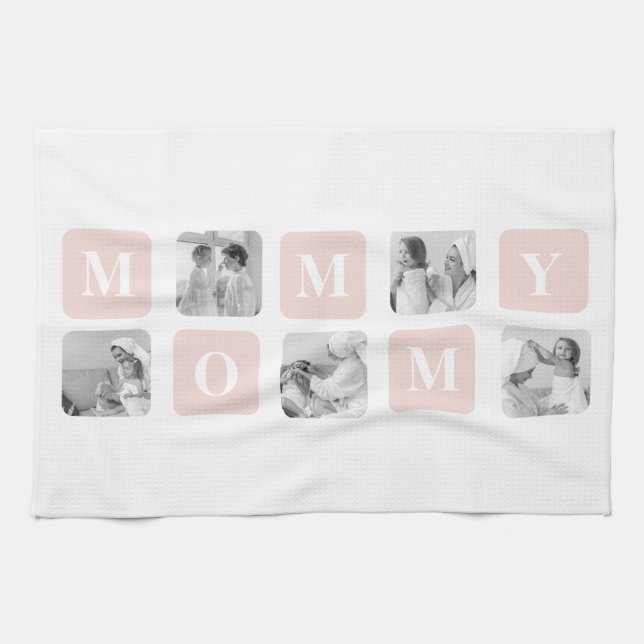 Trendy Collage Photo & Pastel Pink Best Mommy Gift Kitchen Towel (Horizontal)