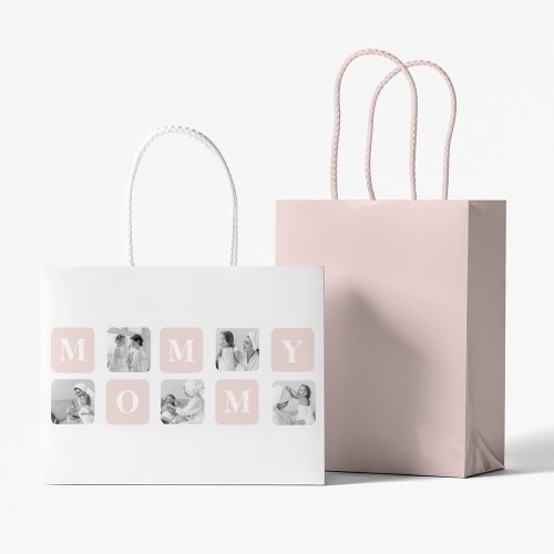 Trendy Collage Photo  Pastel Pink Best Mommy Gift Large Gift Bag