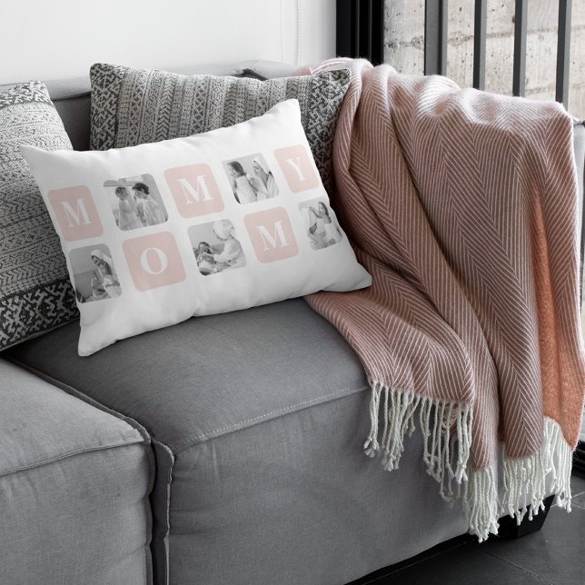 Trendy Collage Photo & Pastel Pink Best Mommy Gift Lumbar Pillow (Creator Uploaded)