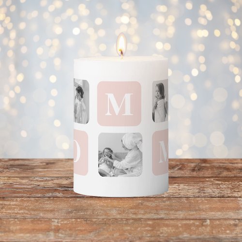 Trendy Collage Photo  Pastel Pink Best Mommy Gift Pillar Candle