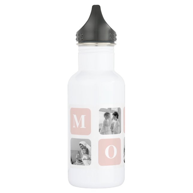Trendy Collage Photo & Pastel Pink Best Mommy Gift Stainless Steel Water Bottle (Left)