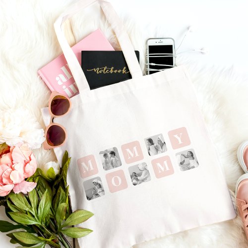 Trendy Collage Photo  Pastel Pink Best Mommy Gift Tote Bag