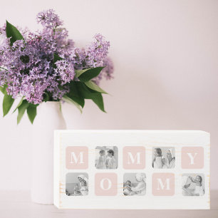 Trendy Collage Photo & Pastel Pink Best Mommy Gift Wooden Box Sign