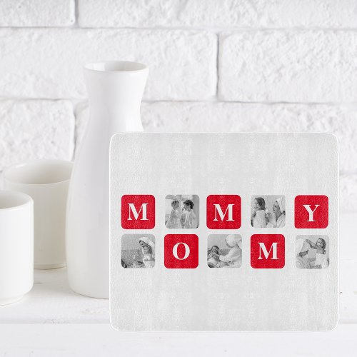 Trendy Collage Photo  Red Best Mommy Gift Cutting Board