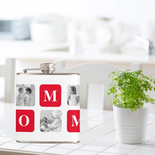 Trendy Collage Photo  Red Best Mommy Gift Flask