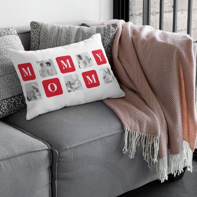 Trendy Collage Photo & Red Best Mommy Gift Lumbar Pillow (Creator Uploaded)