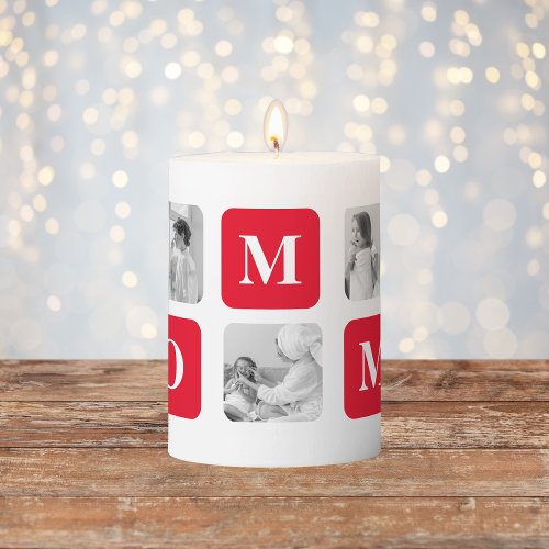 Trendy Collage Photo  Red Best Mommy Gift Pillar Candle