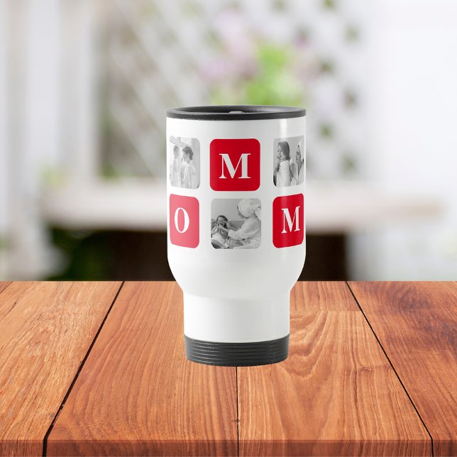 Trendy Collage Photo & Red Best Mommy Gift Travel Mug (Creator Uploaded)