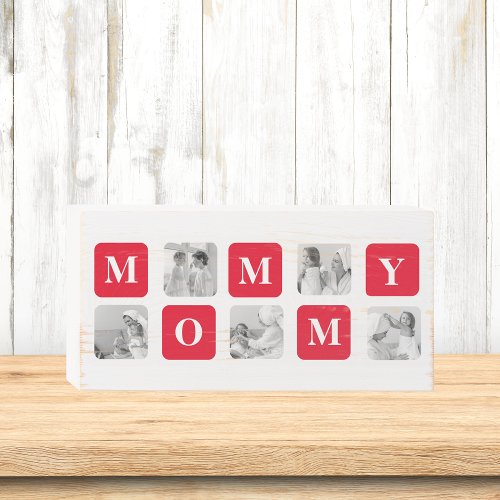 Trendy Collage Photo  Red Best Mommy Gift Wooden Box Sign