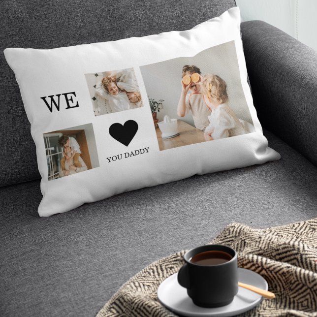 Trendy Collage Photo & We Love You Daddy Gift Lumbar Pillow (Creator Uploaded)