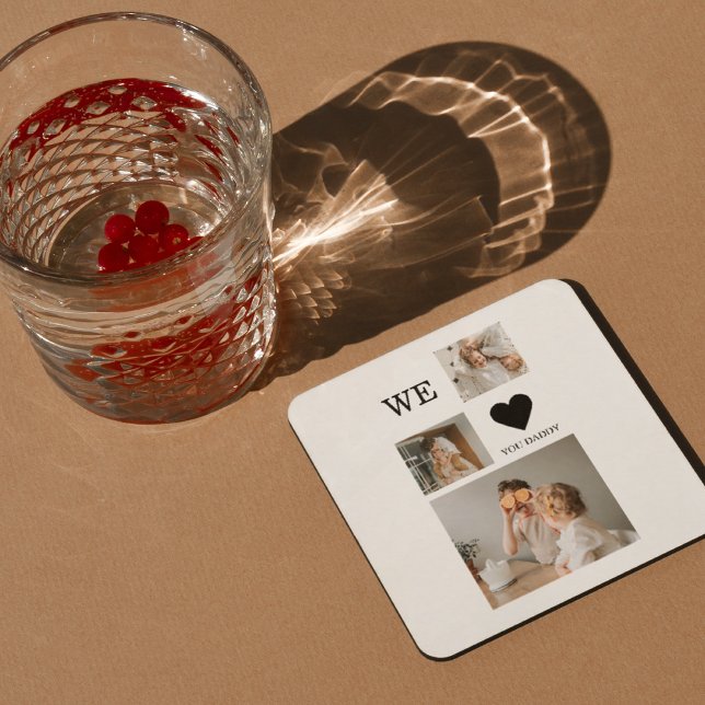 Trendy Collage Photo & We Love You Daddy Gift Square Paper Coaster (Creator Uploaded)